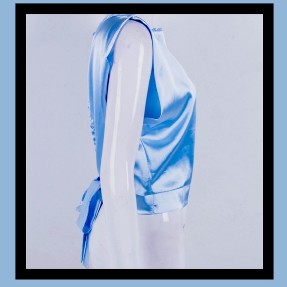 Sleeveless Silk Sateen Open Back Tie Waist Blouse - Picture 2 of 8